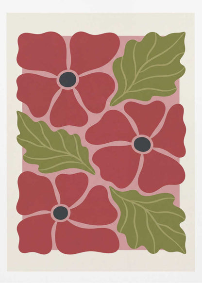 Stylized Red Flowers No 2 - Poster / Art Print