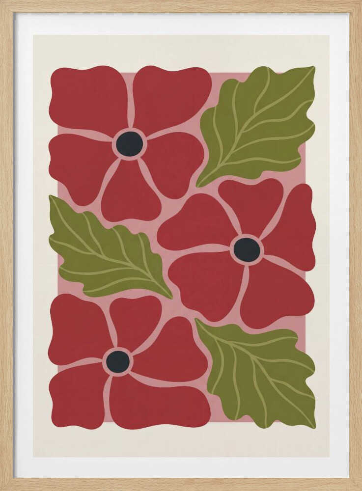 Stylized Red Flowers No 2 - Poster / Art Print