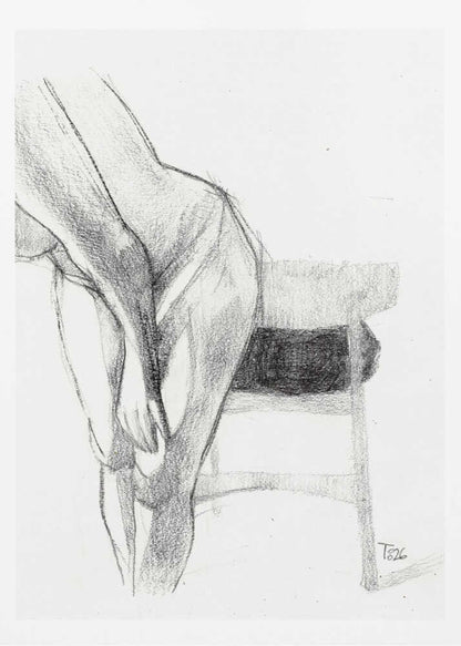 Pencil sketch of a person bending over, a figure drawing art print.
