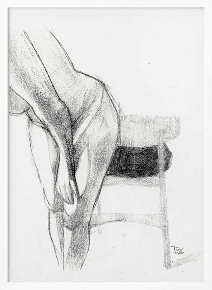 Pencil sketch of a person bending over, a figure drawing art print.