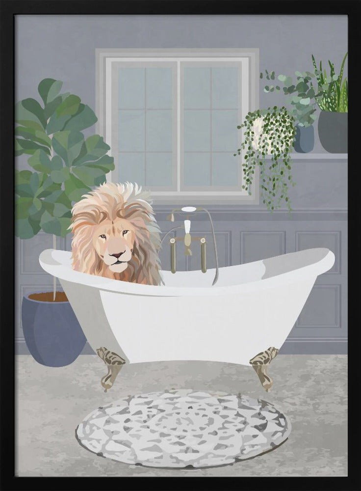 Lion takes a bath - Poster / Art Print