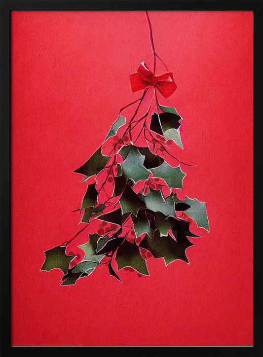 Mistletoe With Red Bow - Poster / Art Print