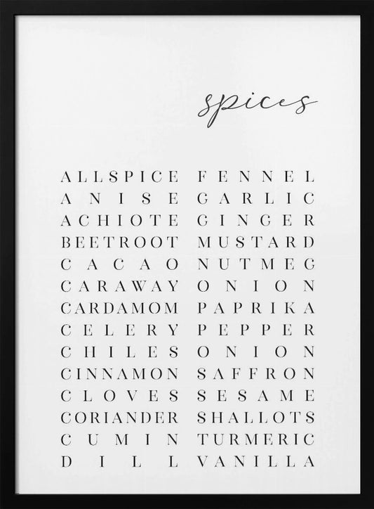 List of spices - Poster / Art Print