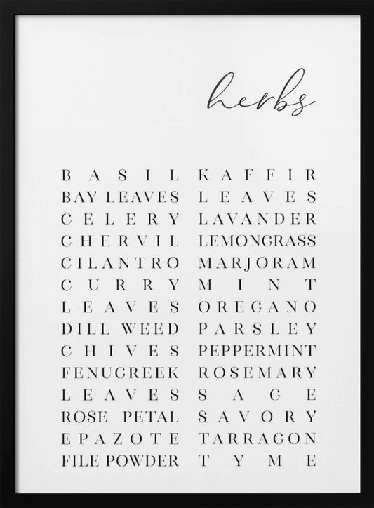 List of herbs - Poster / Art Print