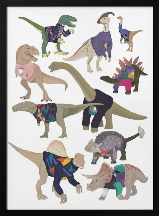 Dinosaurs In 80s Jumpers - Poster / Art Print