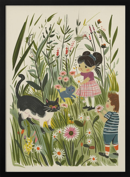 Vintage Kids and Cats Poster - Poster / Art Print