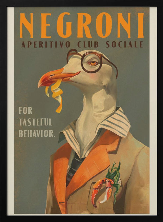 Vintage Art Deco Negroni Poster Of A Fancy Seagull - Poster / Art Print