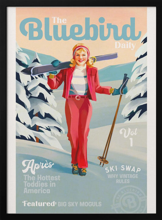 The Bluebird Daily Pinup Ski Art - Poster / Art Print