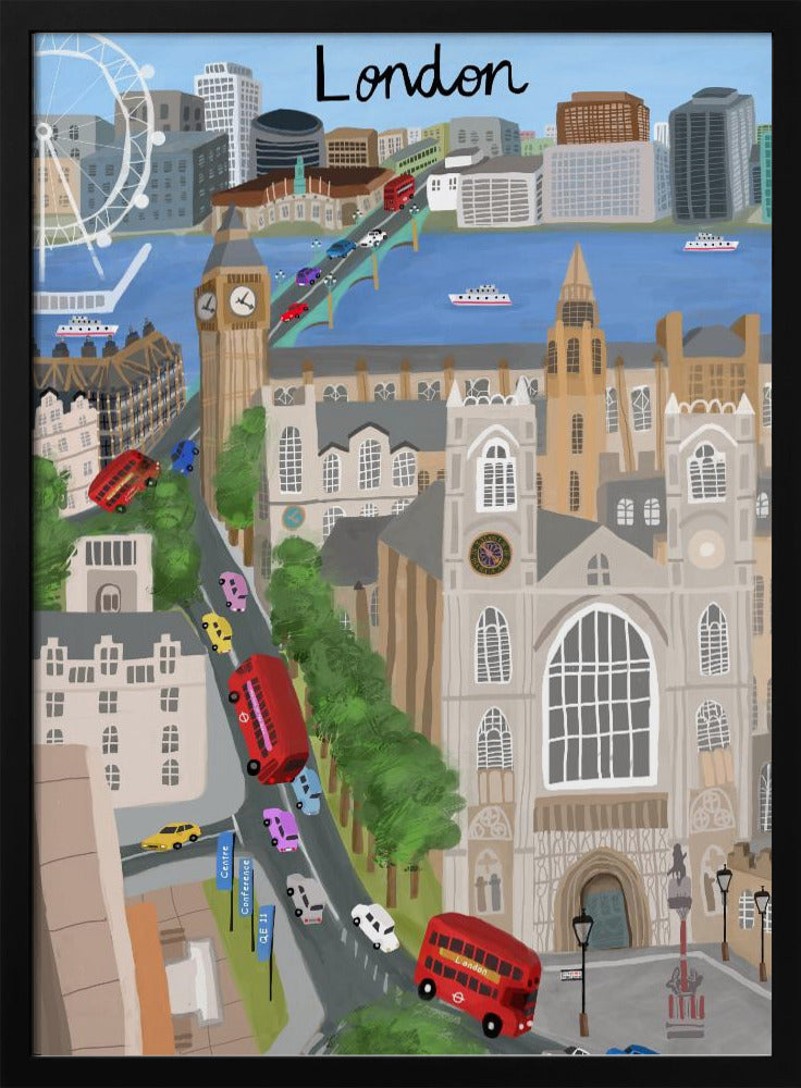 London City with View of the Thames River and Big Ben by Artist Carla Daly - Poster / Art Print