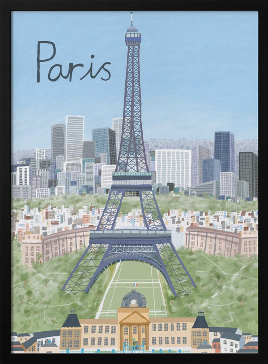 Eiffel Tower with Paris City in Background by Artist Carla Daly - Poster / Art Print