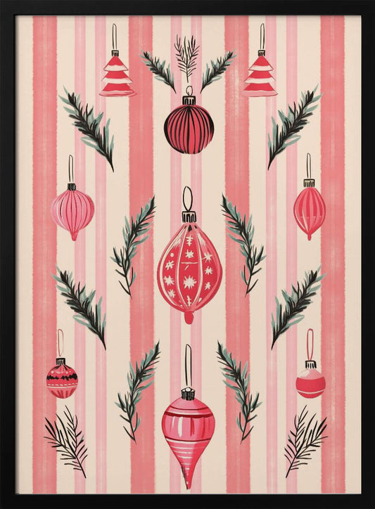 Pink Christmas Baubles - Poster / Art Print