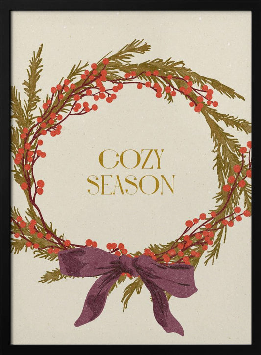 Cozy Season. Christmas wreath with bow - Poster / Art Print