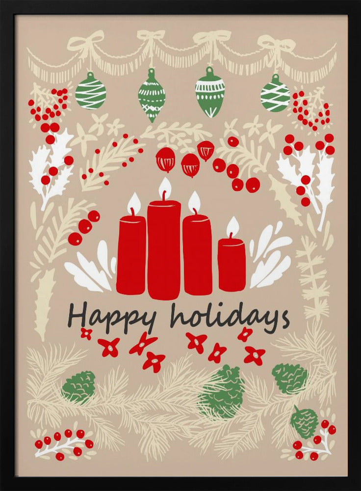 happy holidays - folk art illustration - Poster / Art Print