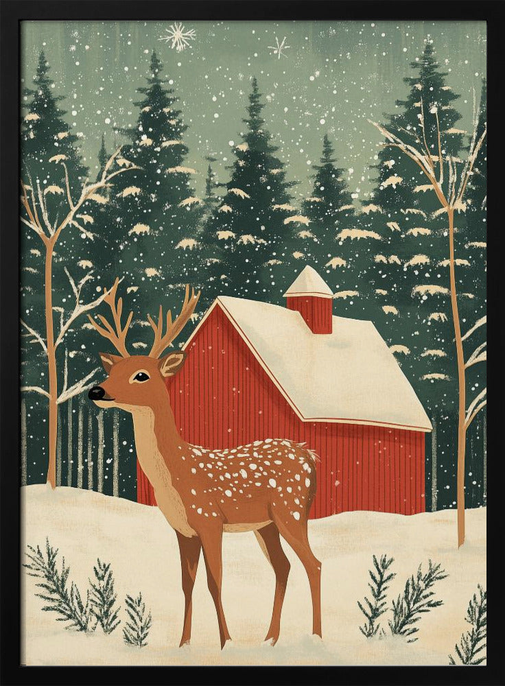 Deer Winter Holiday - Poster / Art Print