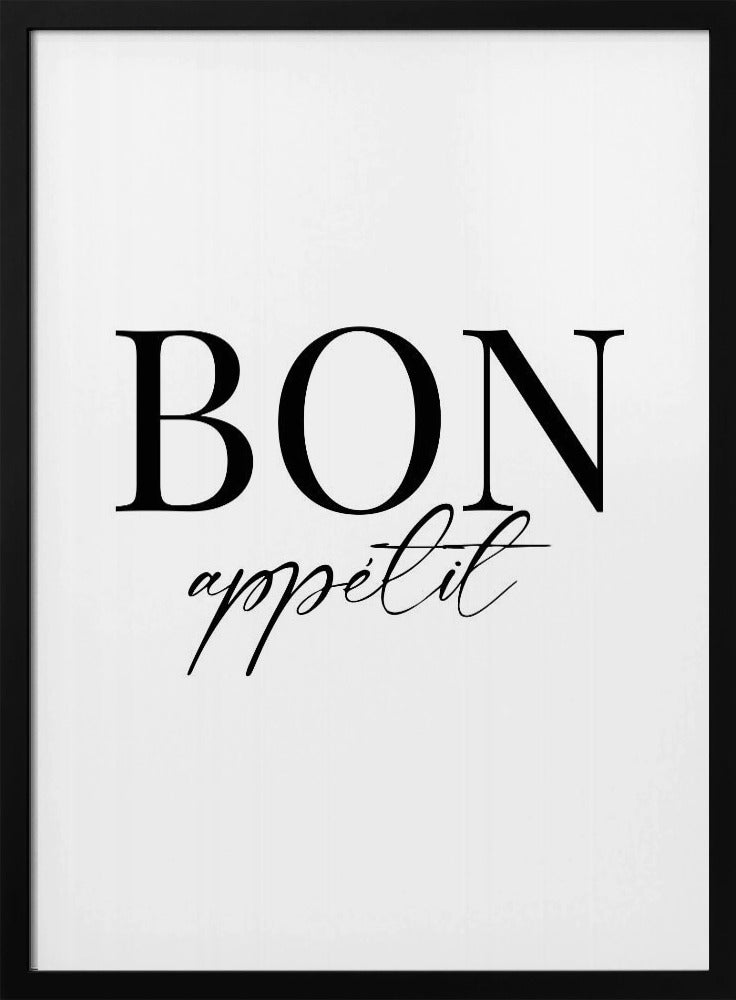 An art print titled 'Bon Appetit No 1', featuring text or imagery related to food and dining. Decor