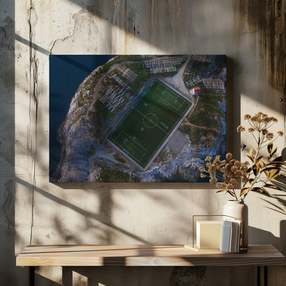 An art print featuring a distant view of a football field under a wide sky, evoking a sense of space and tranquility. Wall Art