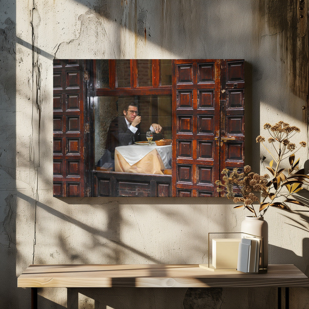 Lonely Man Dinner in Madrid's Latin Quarter - Poster / Art Print