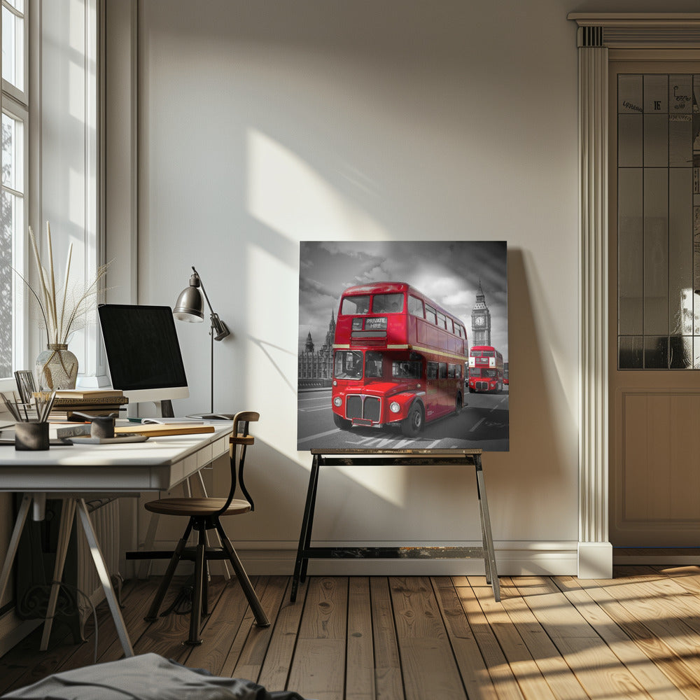 LONDON Red Buses on Westminster Bridge - Poster / Art Print