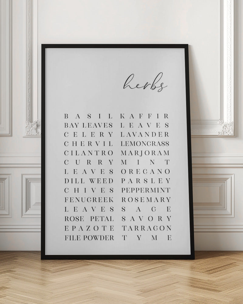 List of herbs - Poster / Art Print