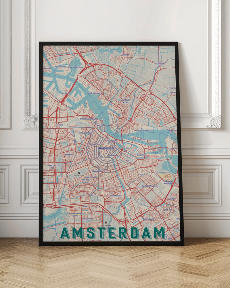 Retro Map   Amsterdam - Poster / Art Print