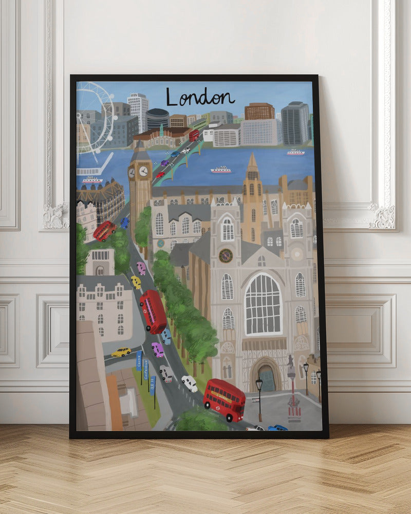 London City with View of the Thames River and Big Ben by Artist Carla Daly - Poster / Art Print