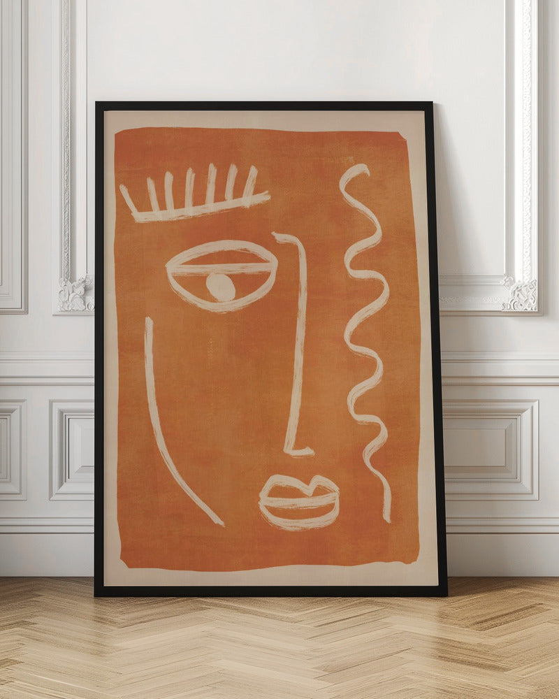 An abstract face portrait, featuring a stylized and artistic representation of a face, suitable as a modern art print or poster. Poster