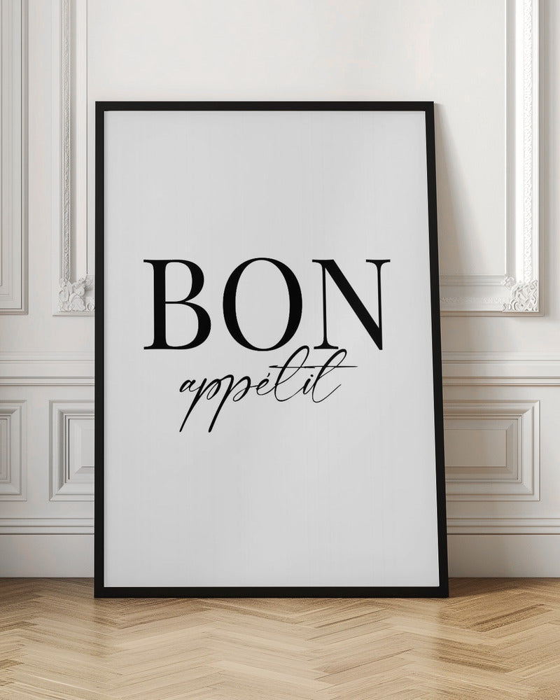 An art print titled 'Bon Appetit No 1', featuring text or imagery related to food and dining. Decor