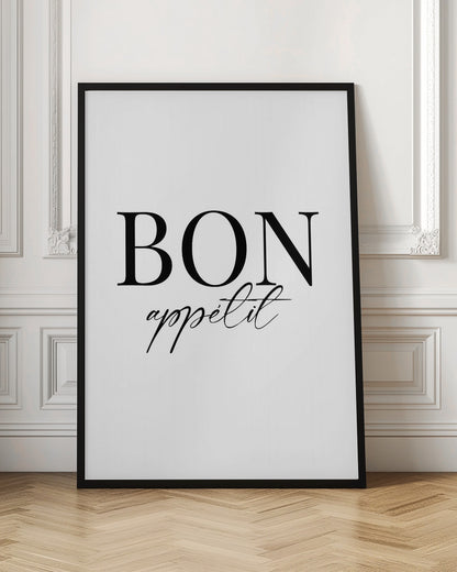 An art print titled 'Bon Appetit No 1', featuring text or imagery related to food and dining. Decor
