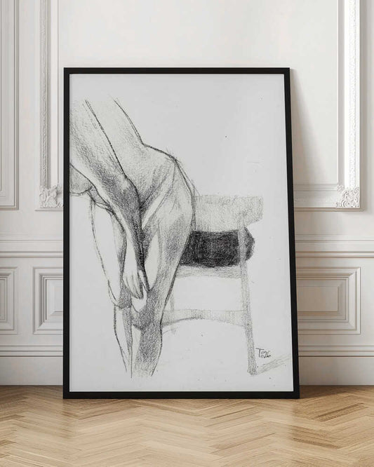 Pencil sketch of a person bending over, a figure drawing art print.