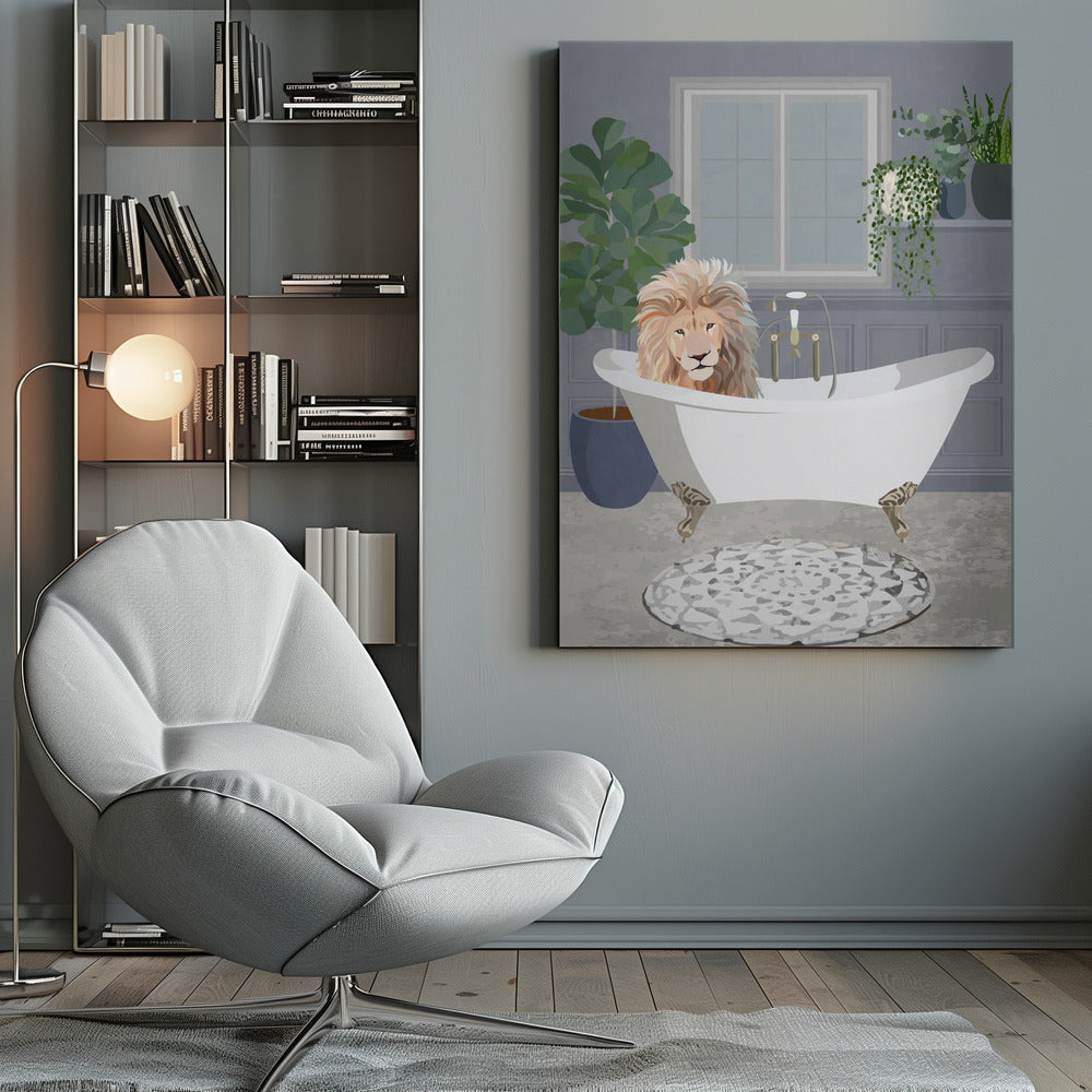 Lion takes a bath - Poster / Art Print