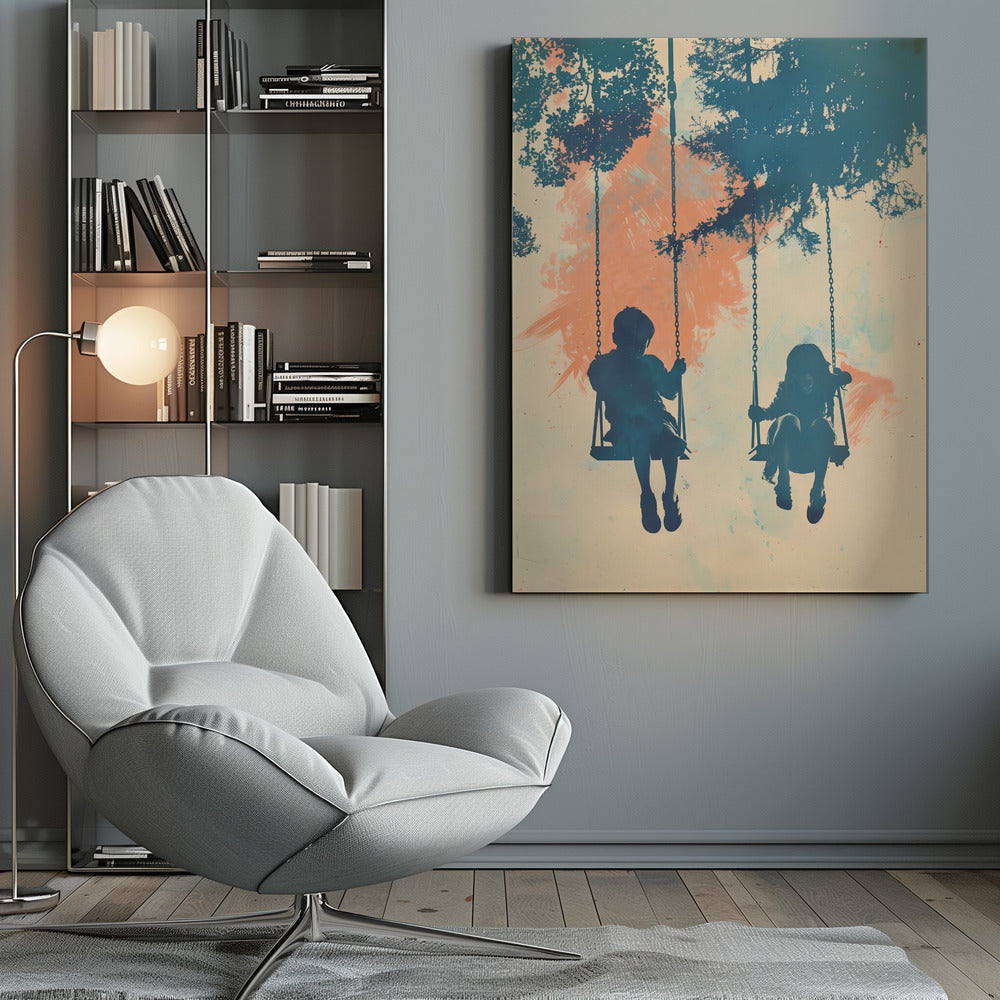 Kids On Swings - Poster / Art Print