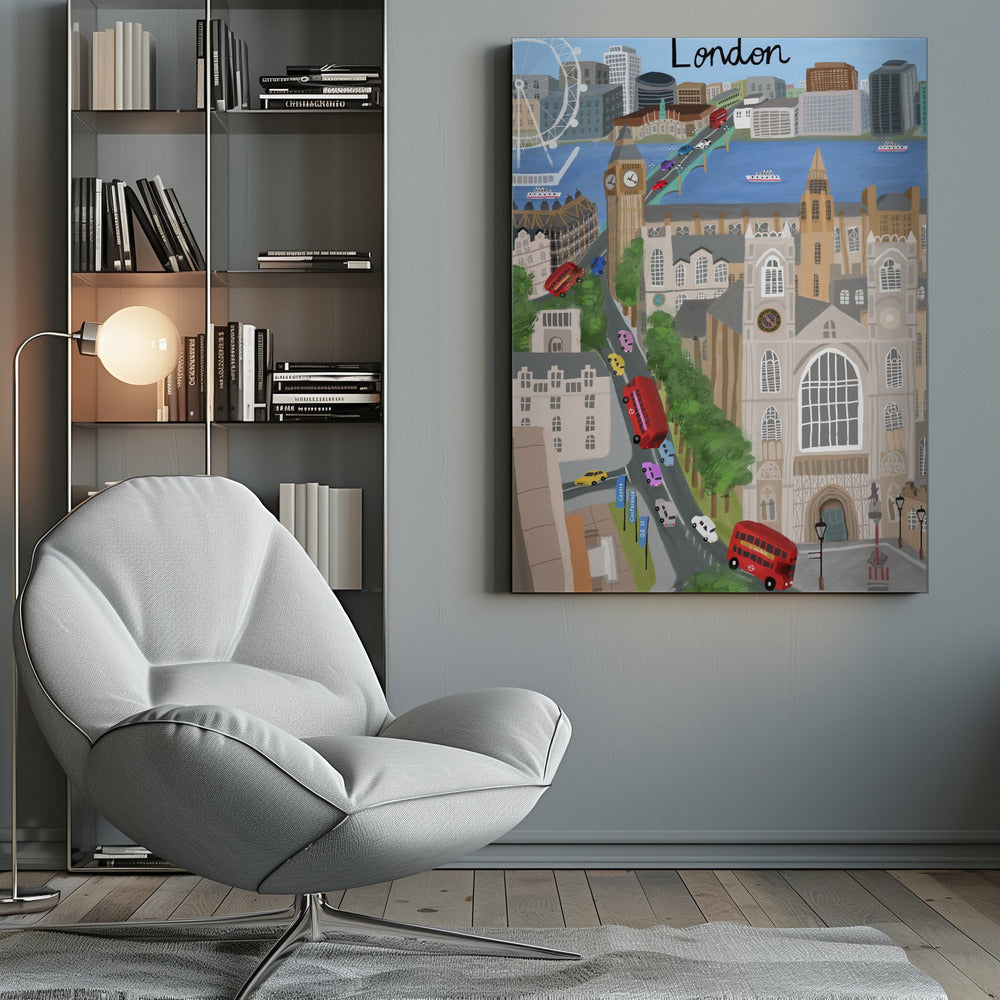 London City with View of the Thames River and Big Ben by Artist Carla Daly - Poster / Art Print