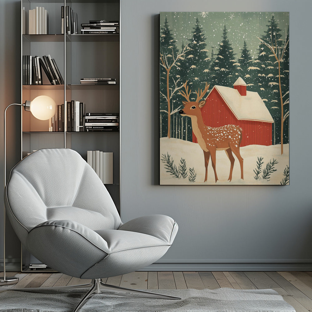 Deer Winter Holiday - Poster / Art Print