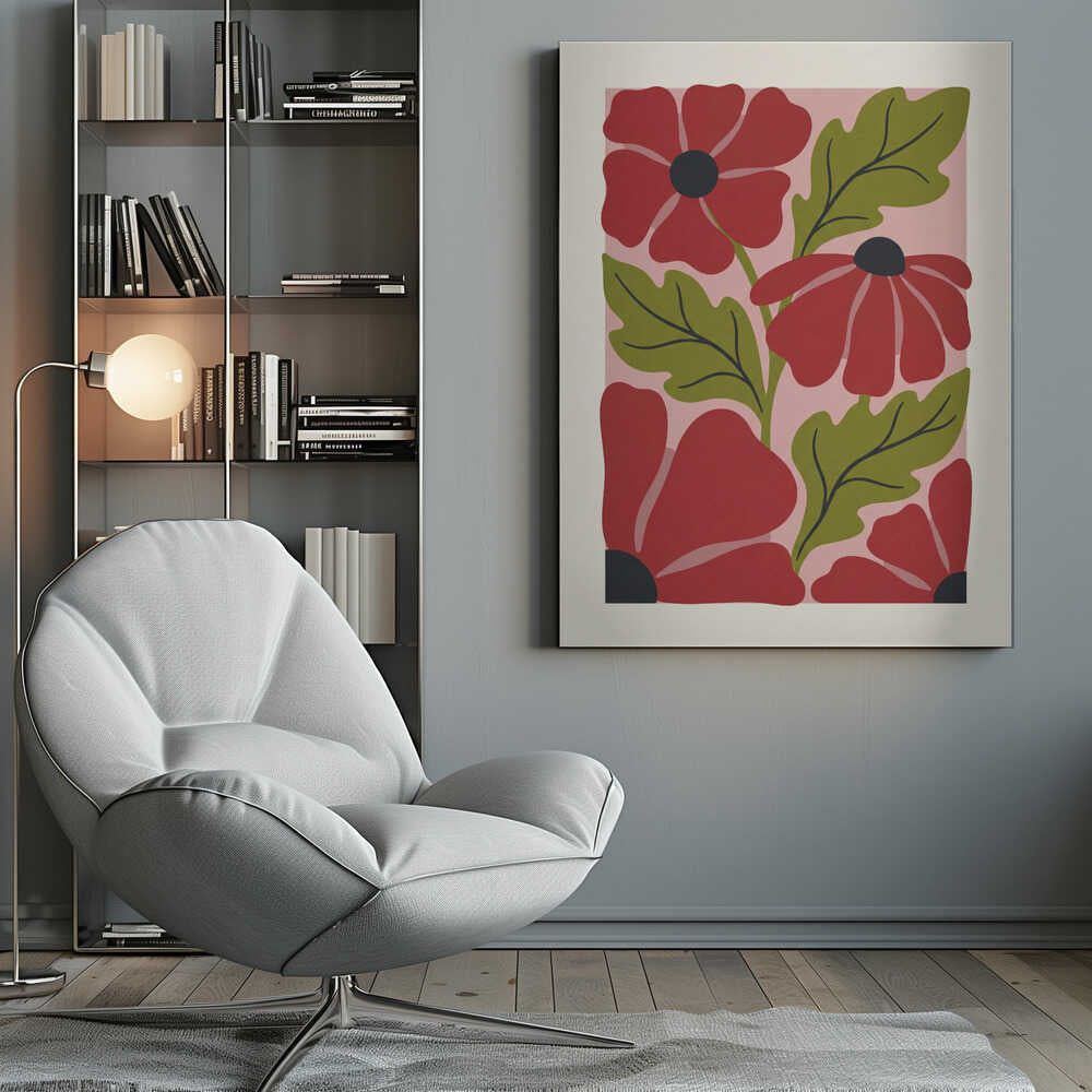 Stylized Red Flowers No 1 - Poster / Art Print