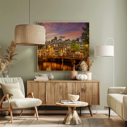 Idyllic impression of the Singel canal in Amsterdam, depicted as an art print. Wall Art