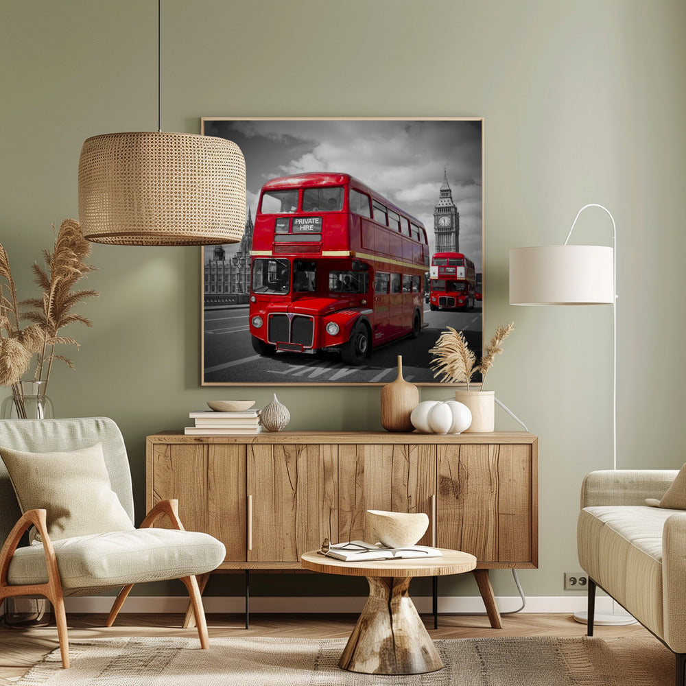 LONDON Red Buses on Westminster Bridge - Poster / Art Print