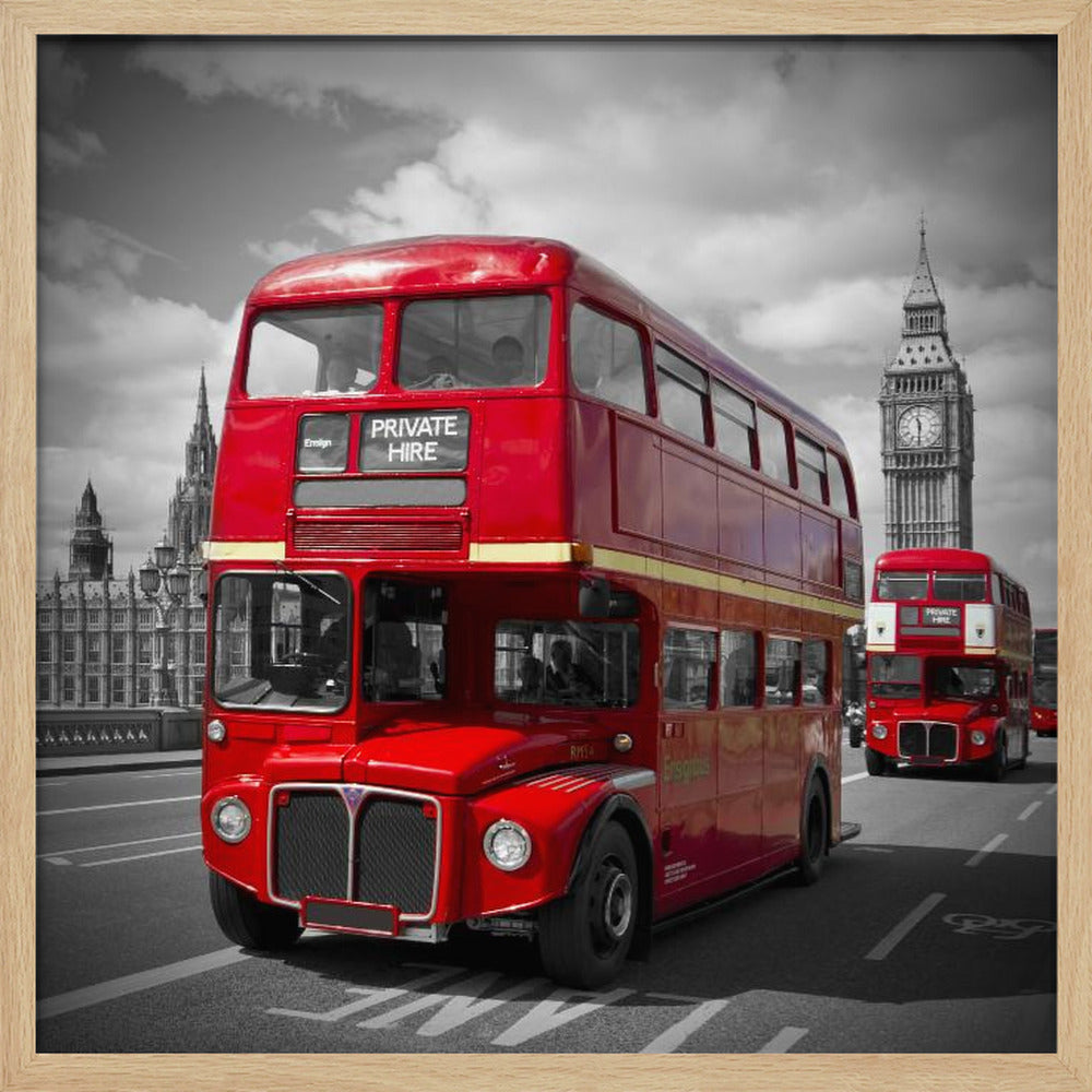 LONDON Red Buses on Westminster Bridge - Poster / Art Print