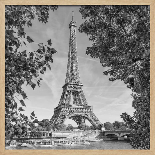 PARIS Eiffel Tower & River Seine - Monochrome - Poster / Art Print