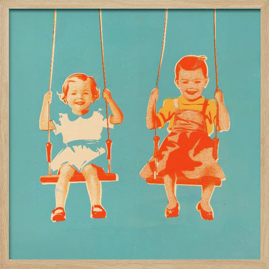 Two Little Girls On Swings - Poster / Art Print