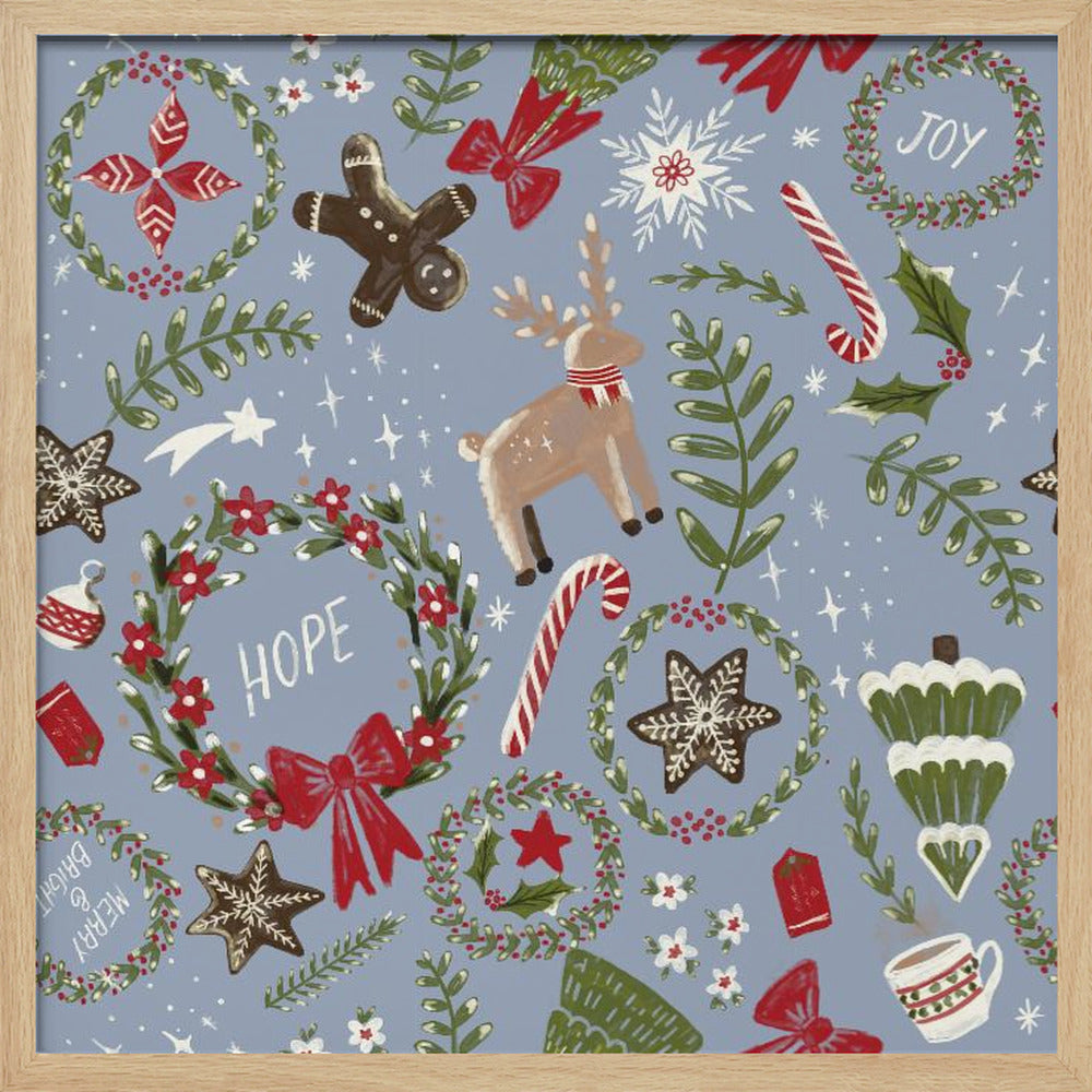 Magical Christmas Blue Pattern - Poster / Art Print