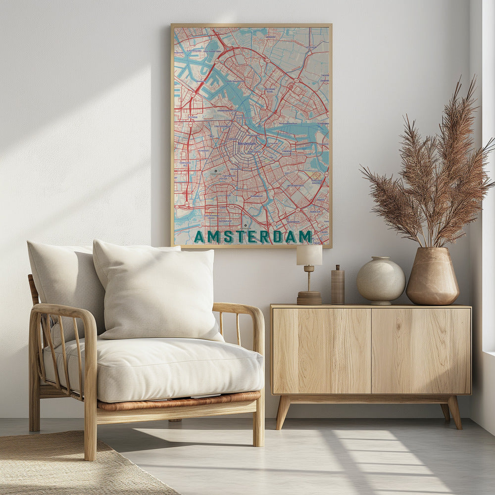 Retro Map   Amsterdam - Poster / Art Print