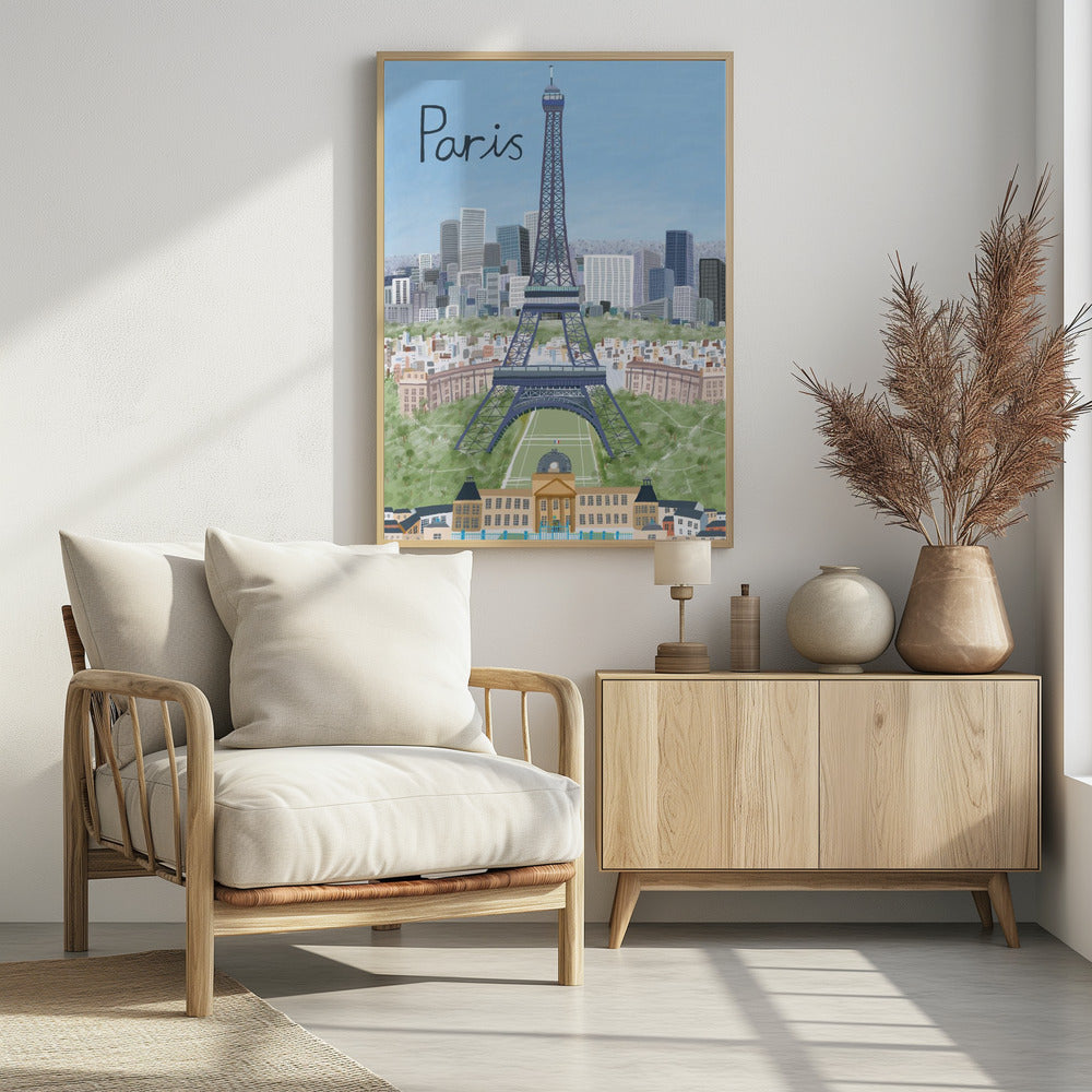 Eiffel Tower with Paris City in Background by Artist Carla Daly - Poster / Art Print