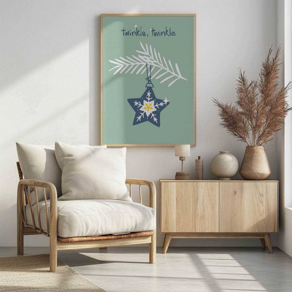 Cheerful twinkle Christmas star mint - Poster / Art Print