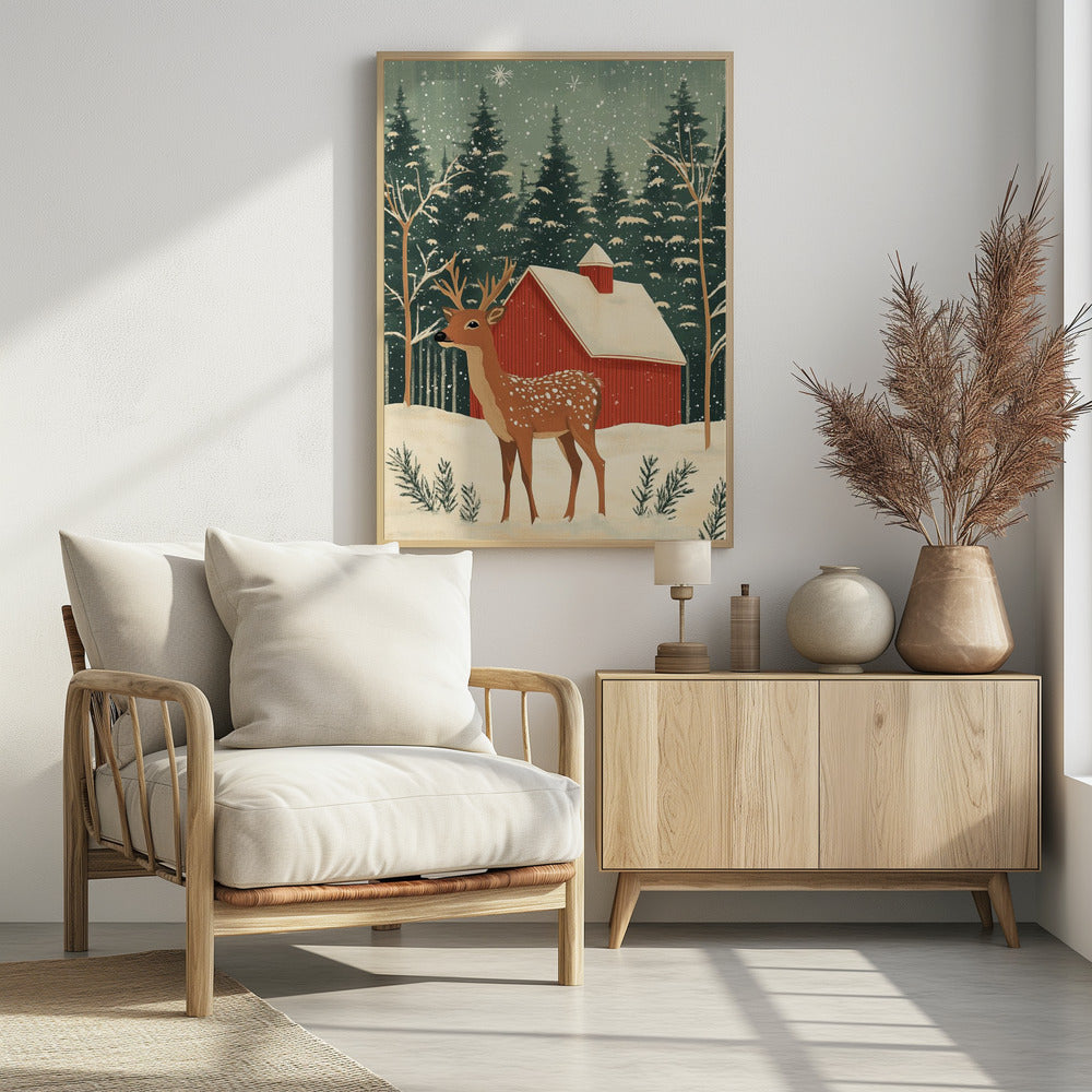 Deer Winter Holiday - Poster / Art Print