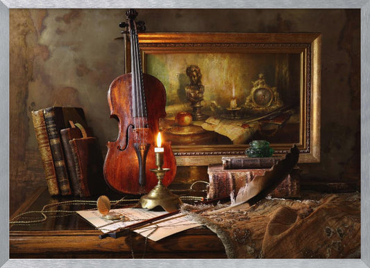 Still life with violin and painting - Poster / Art Print