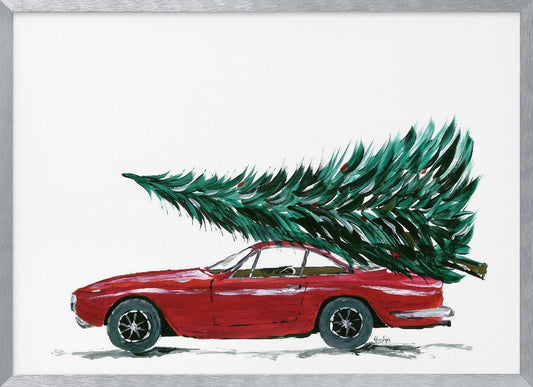 Eighties car carrying a Christmas tree - Poster / Art Print