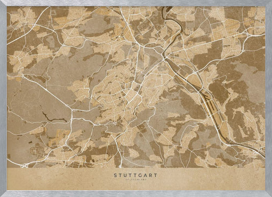 Sepia vintage karta av Stuttgart innerstad i Tyskland - Poster / Art Print