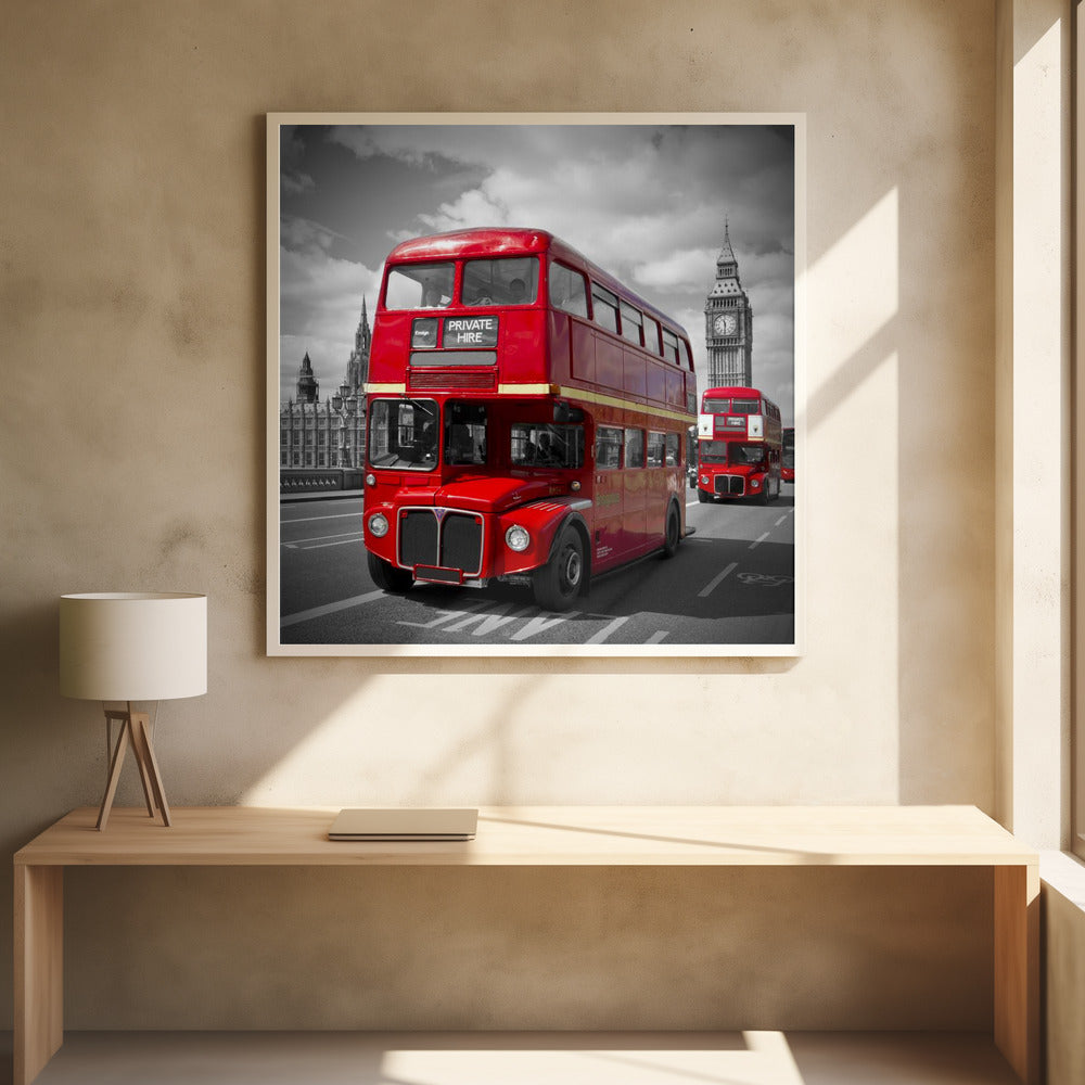 LONDON Red Buses on Westminster Bridge - Poster / Art Print