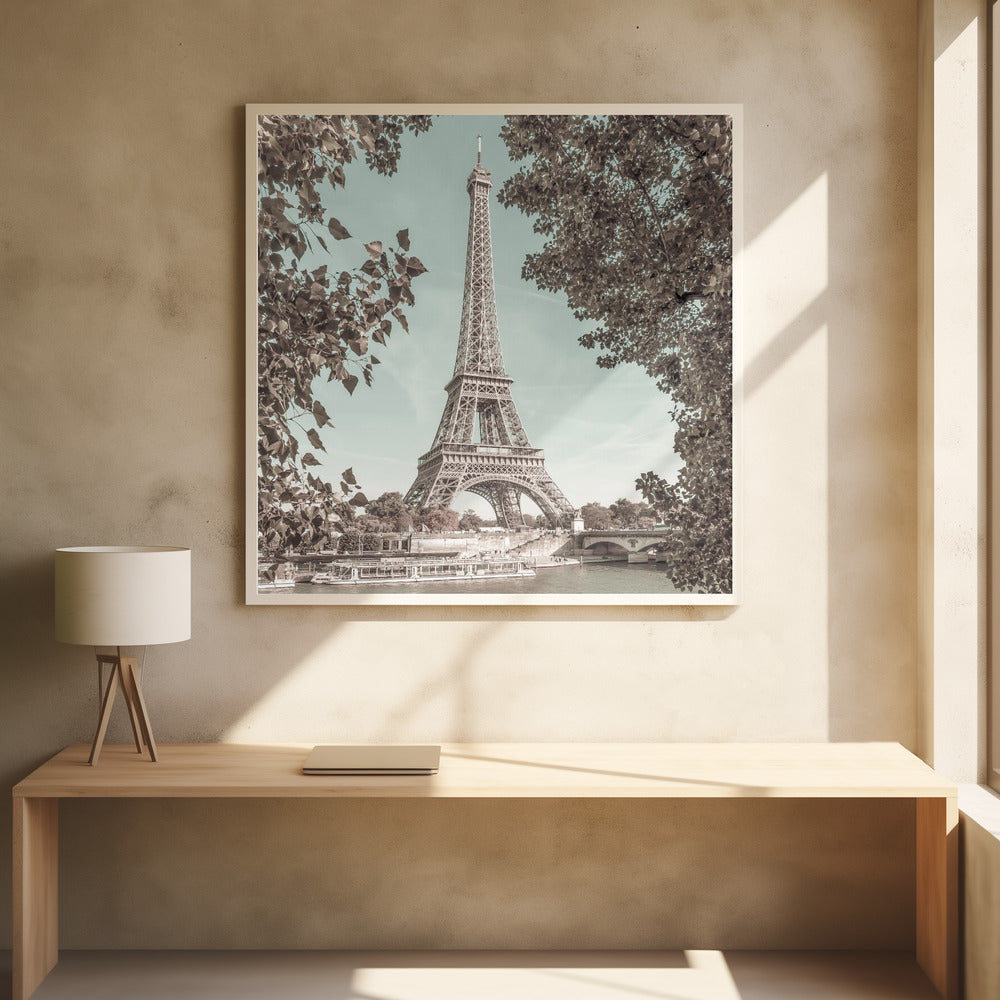 PARIS Eiffel Tower & River Seine | urban vintage style - Poster / Art Print