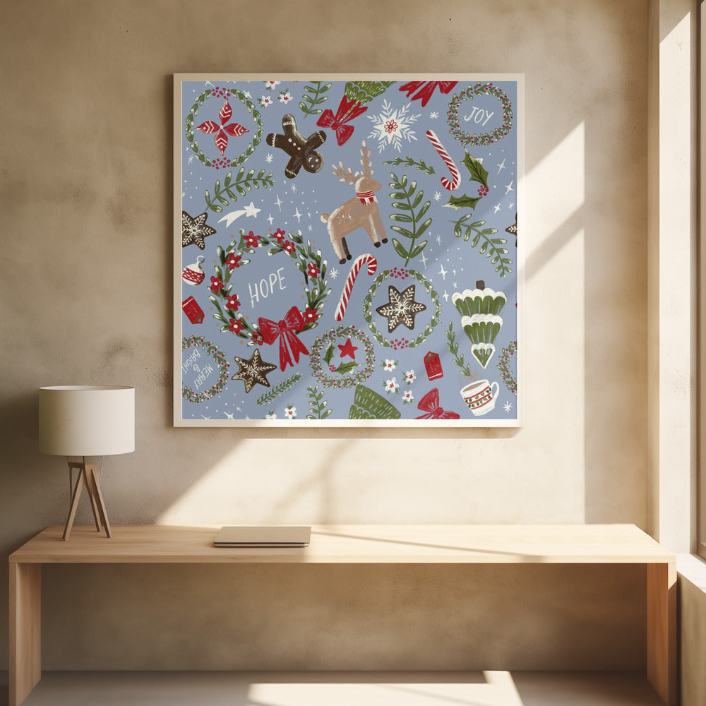 Magical Christmas Blue Pattern - Poster / Art Print